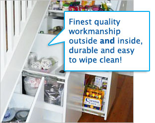 Washable interiors on all Bneatstairs storage systems